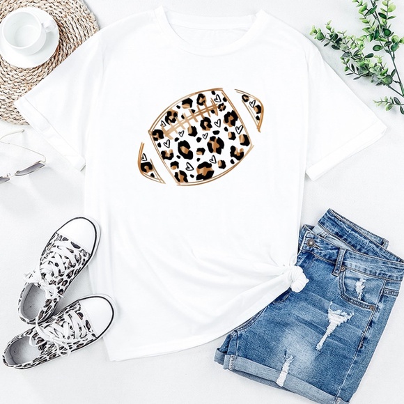 Tops - B054 Leopard Hearts Football Short Sleeve T